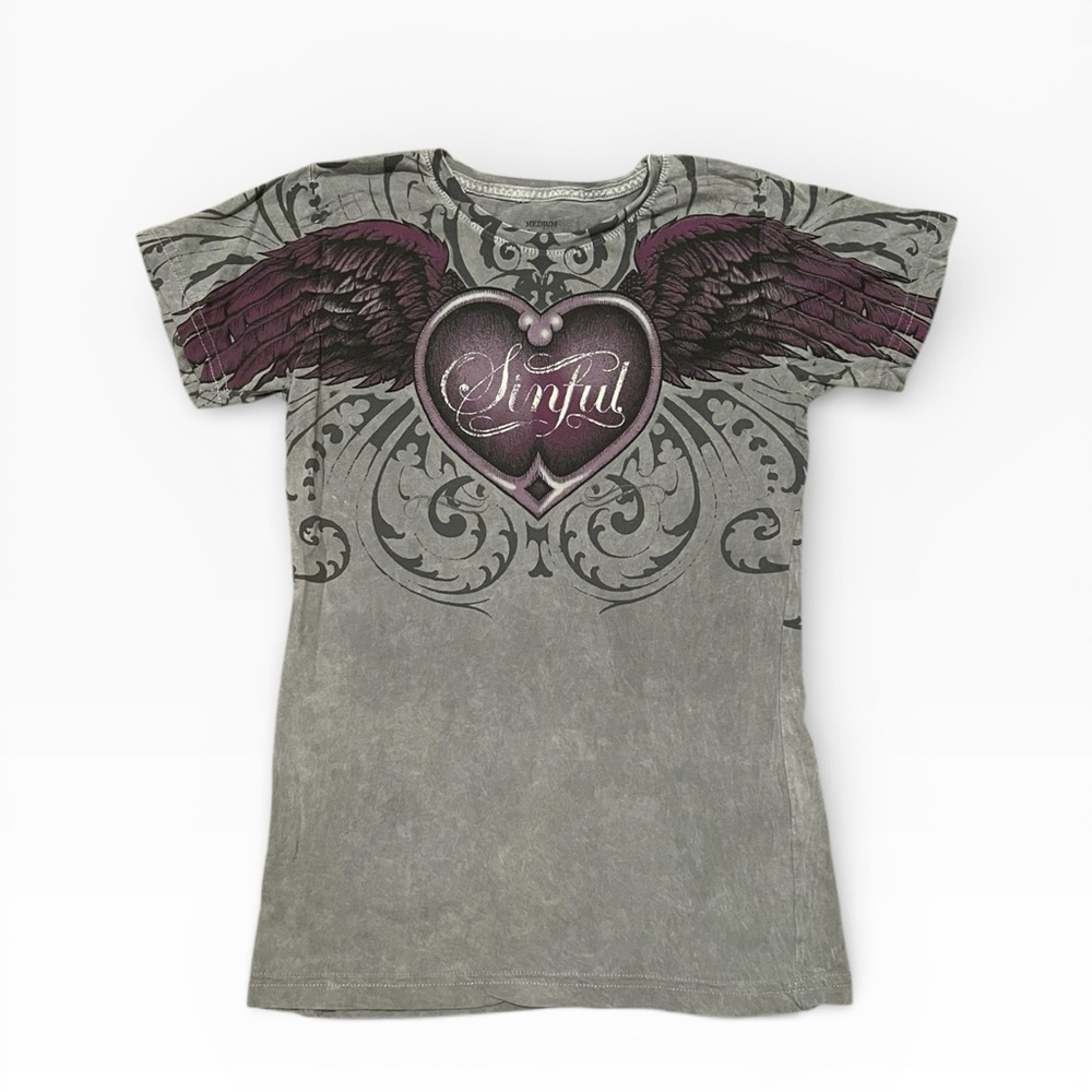 Sinful Women’s Y2K Tee with Heart and Wings Design - Picture 6 of 6